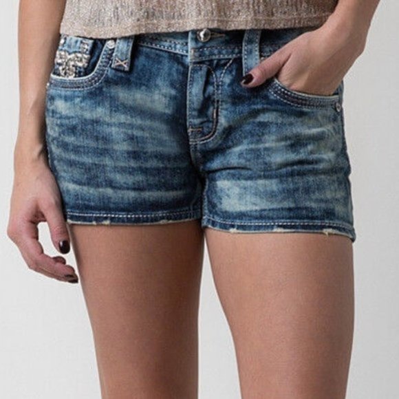 😎HTF🤘 ROCK REVIVAL BETTY Medium ACID WASH EMBELLISHED SHORTS 30 - Picture 9 of 16